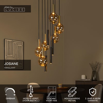 Lucide JOSIANE - Hanglamp - Ø 55 cm - 6xG9 - Geschikt voor vide en hoge plafonds - Zwart | Vibes